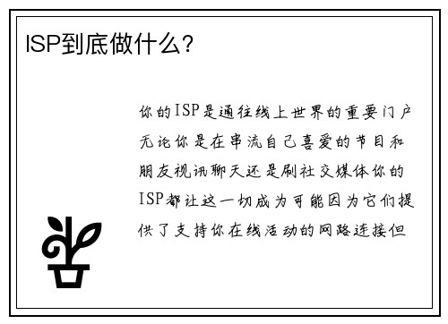 ISP到底做什么？